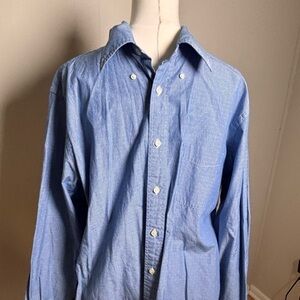 Brooks Brothers 100% cotton  Men's Blue & white Button-Up Shirt long sleeve Lrg